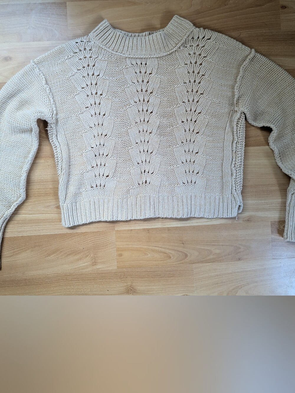 Free People Bell Song Pullover Ivory Cream Chunky Knit Sweater Small EUC